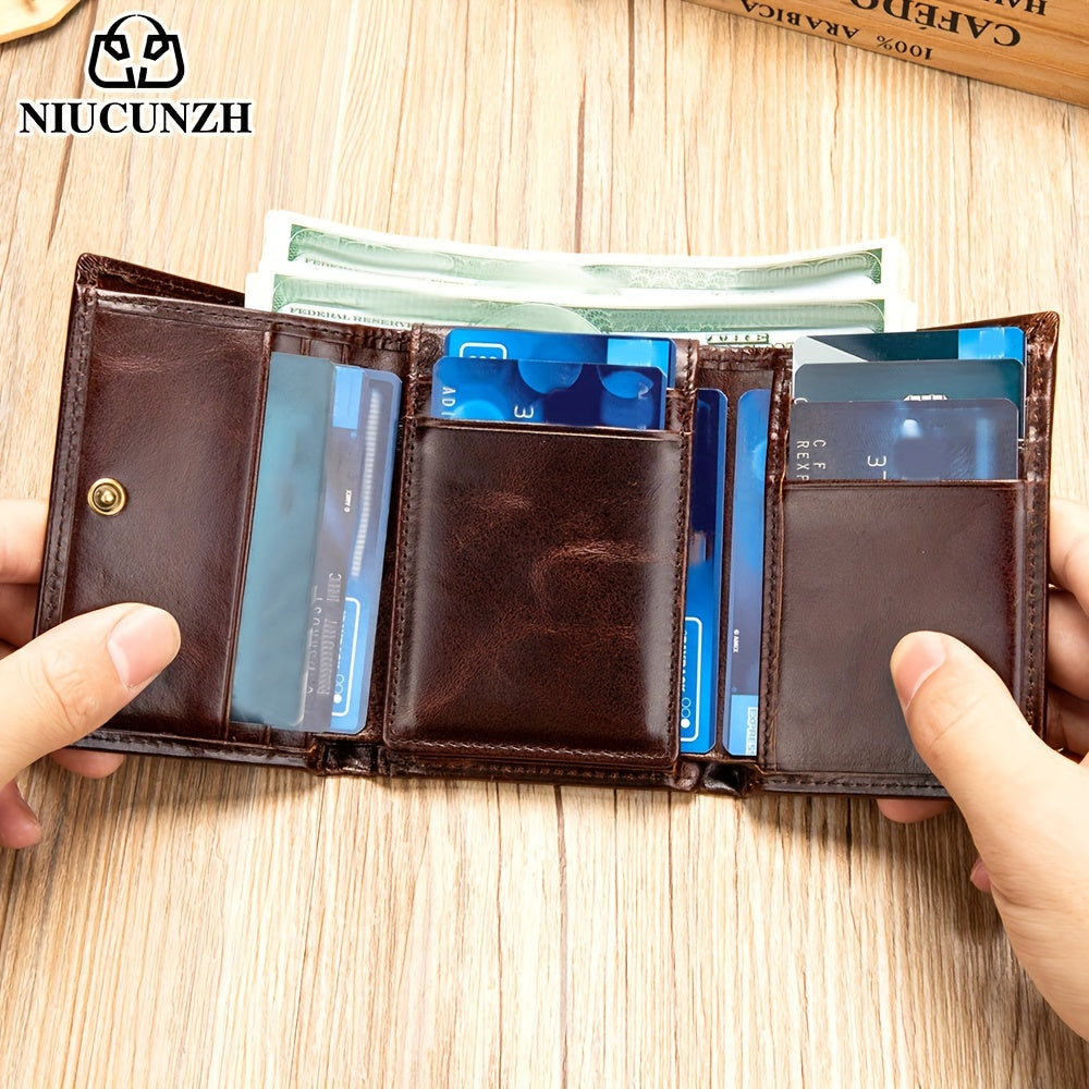 Vintage Thin Genuine Leather RFID Wallet – Men’s Multi-Function ID and Credit Card Holder