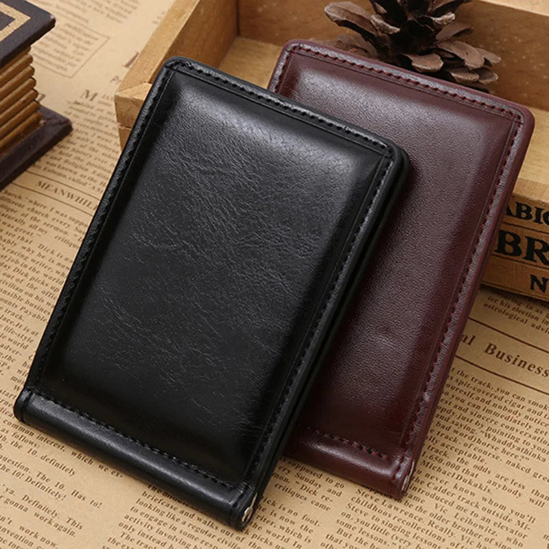 MagClip Leather Wallet – Men's Money Clip with Coin Pocket and Magnetic Closure