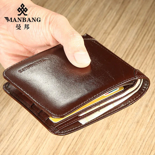 Genuine Cowhide Leather ManBang Brand Men's Wallet – Luxury Tri-Fold Purse