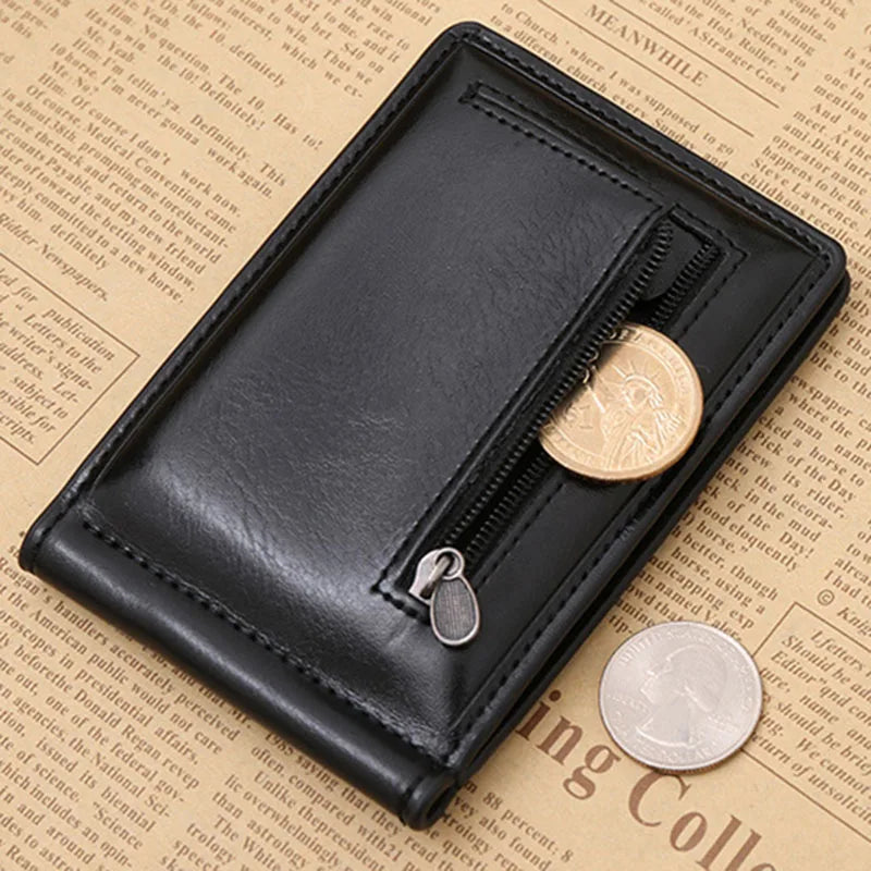 MagClip Leather Wallet – Men's Money Clip with Coin Pocket and Magnetic Closure