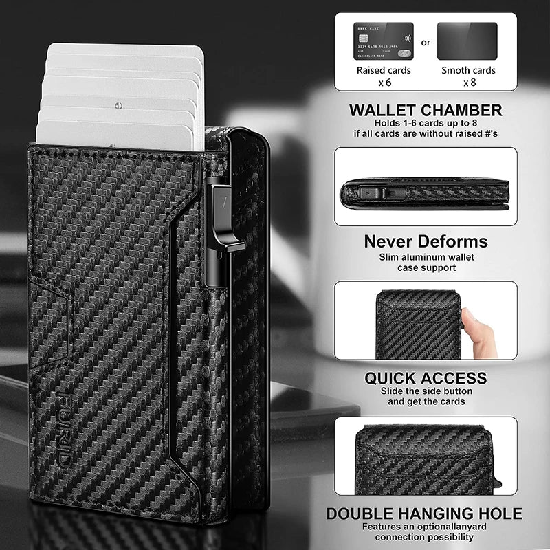 Men's Slim Minimalist Smart Wallet – RFID Blocking Pop Up Credit Card Holder Bifold Carbon Fiber Wallet