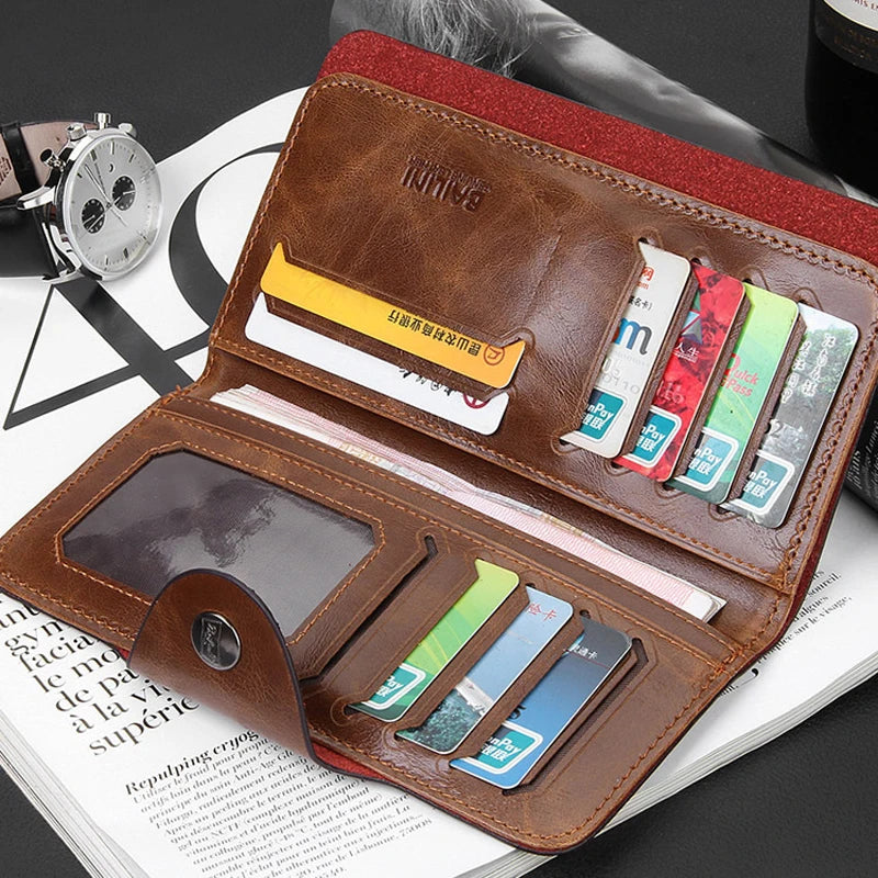 TriFold Magnetic Leather Wallet – Men’s Business Card Holder and Coin Purse