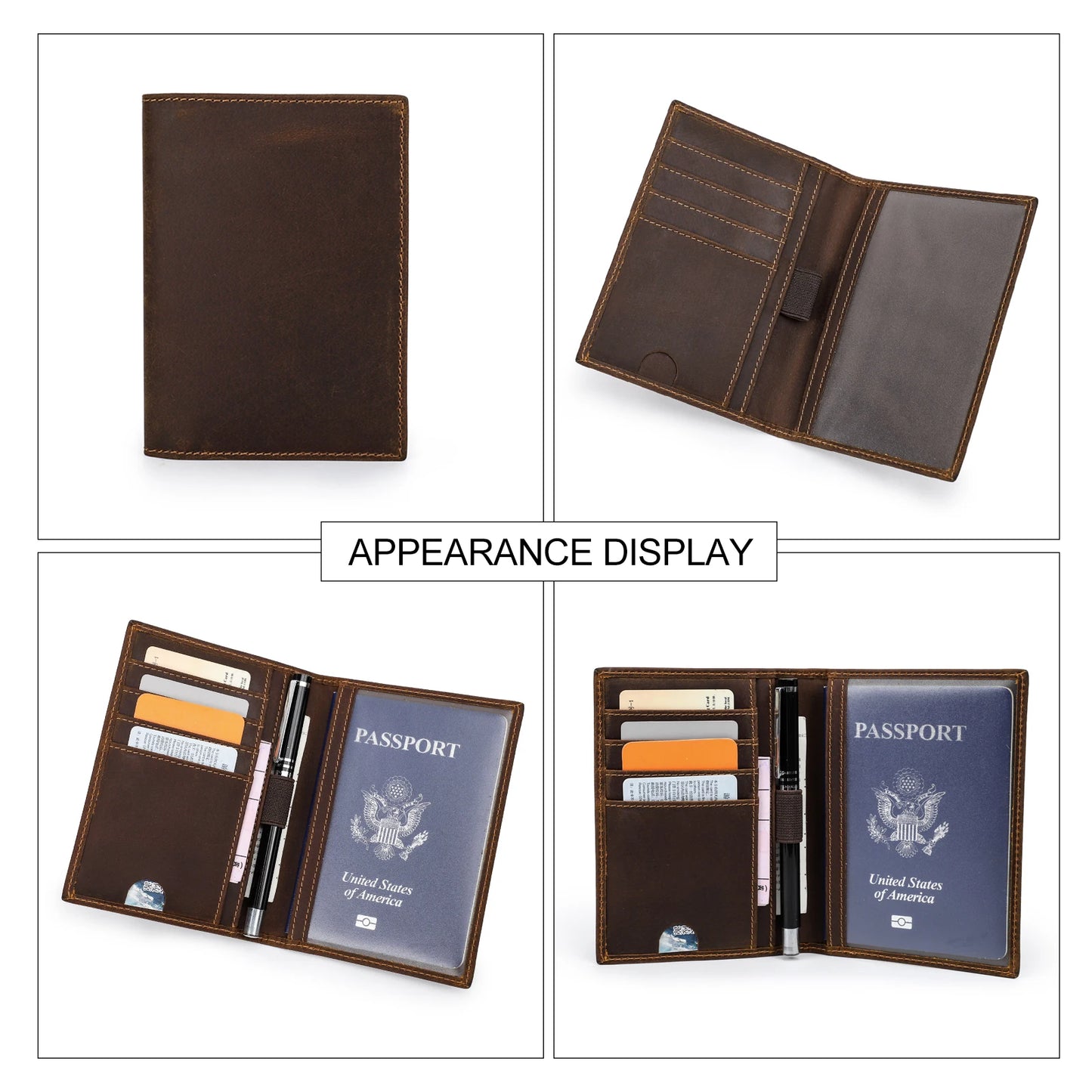 Retro Leather RFID Blocking Passport Cover – Travel Document Organizer with Card Slots and Pen Holder