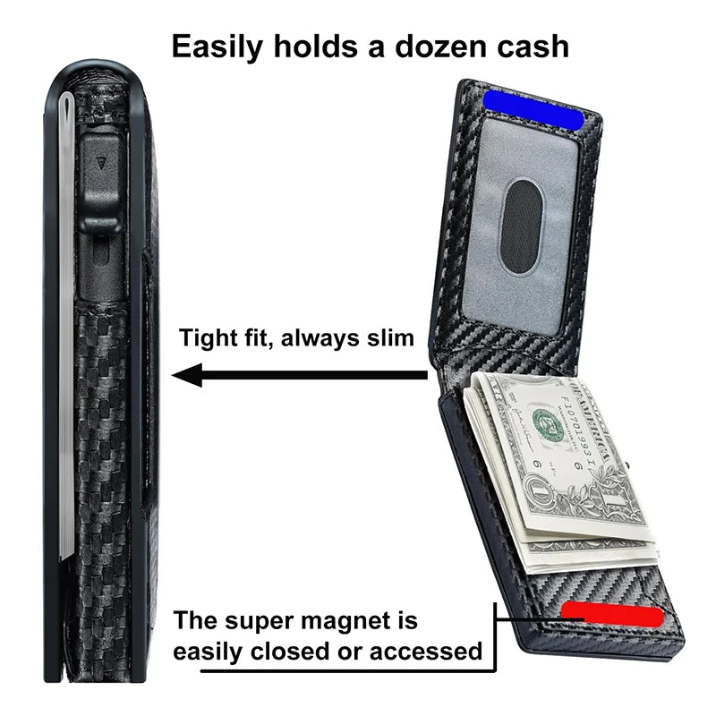 Men's Slim Minimalist Smart Wallet – RFID Blocking Pop Up Credit Card Holder Bifold Carbon Fiber Wallet