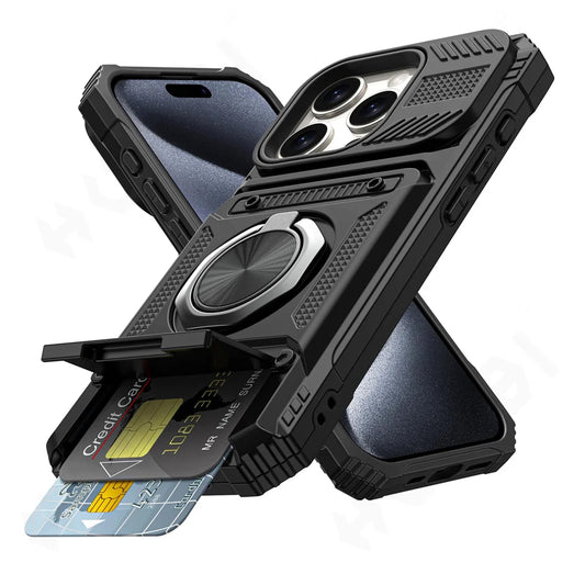 TitanShield Wallet Case – Magnetic Ring Kickstand & Heavy Duty Protection for iPhone