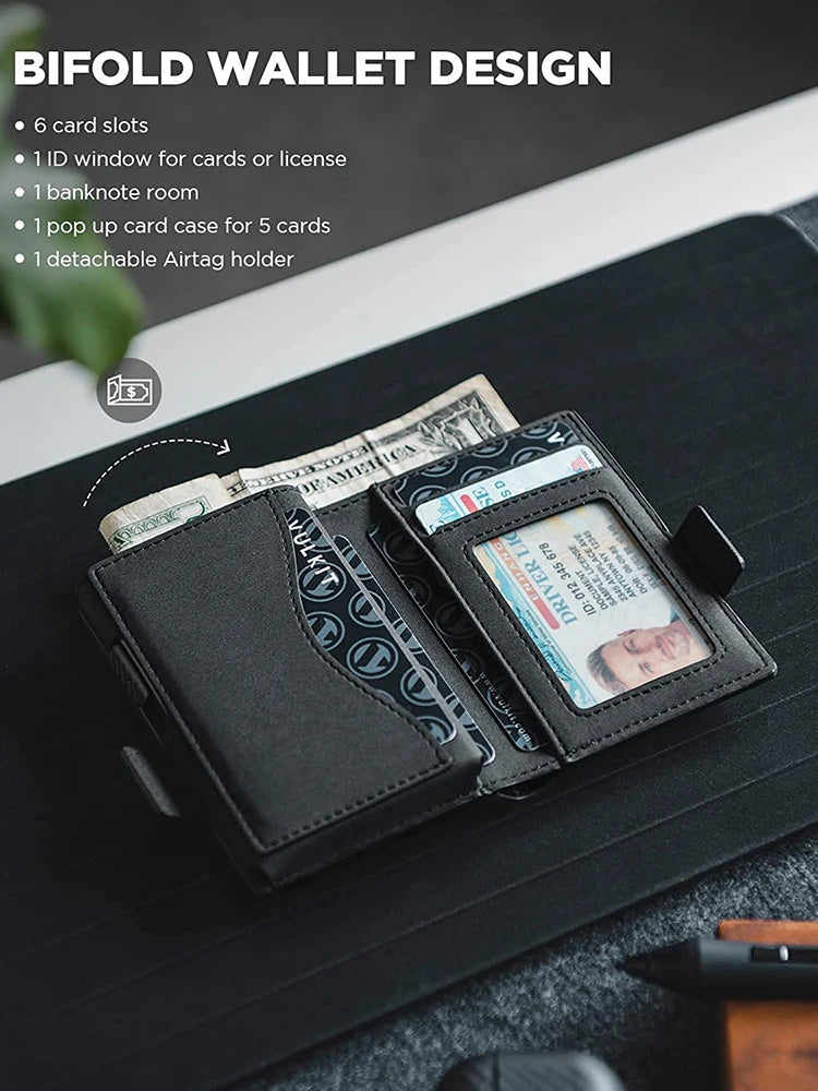 AeroLock Leather Wallet – RFID Blocking Card Holder with AirTag Slot