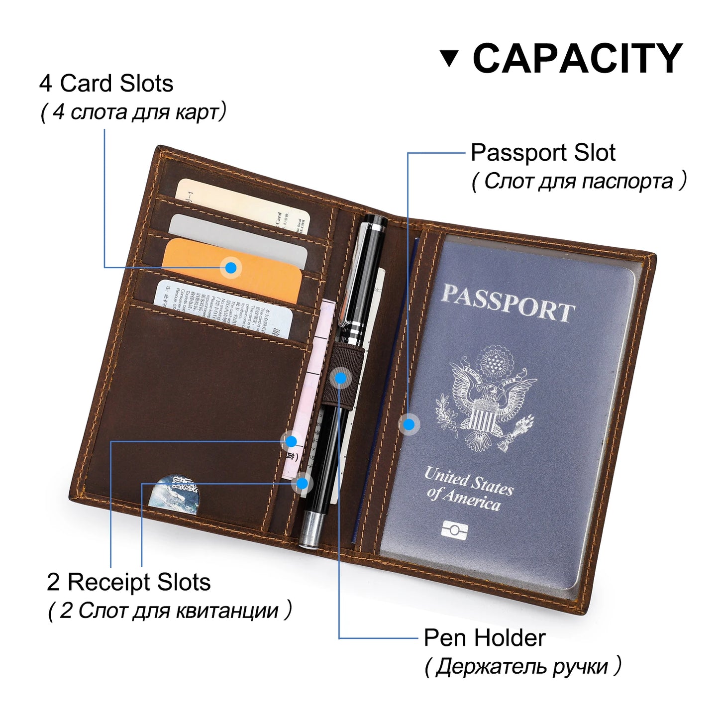 Retro Leather RFID Blocking Passport Cover – Travel Document Organizer with Card Slots and Pen Holder