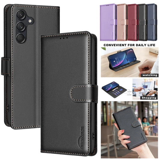 Wallet Flip Anti-Theft Case for Samsung Galaxy A15 – RFID Blocking Leather Cover with Card Holder