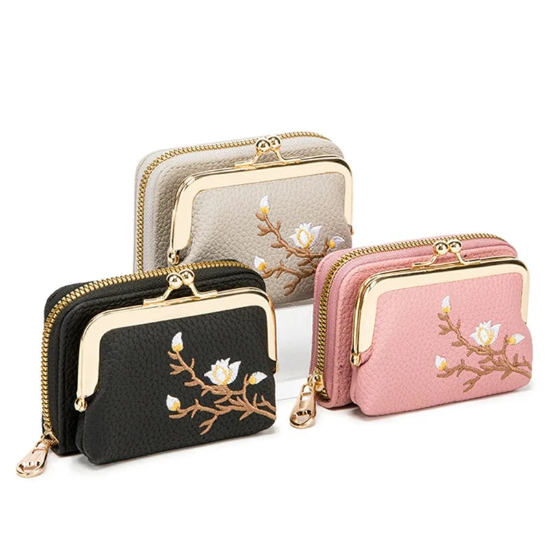 ISKYBOB Women Floral Wallets Short Hasp Purses Portable Detachable Money Bag