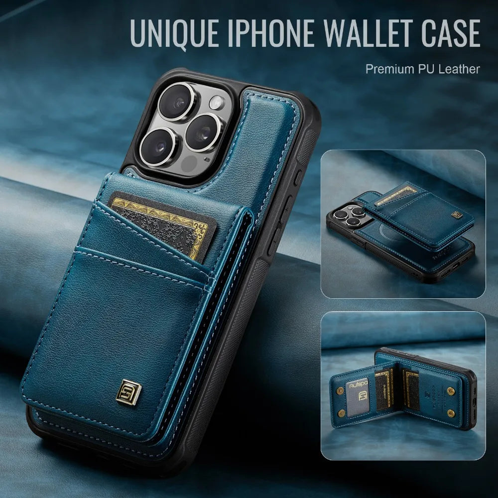 2-in-1 Detachable Magnetic Wallet Phone Case with Card Holder and Wrist Strap – For iPhone 16, 15, 14, 13, 12 Pro Max