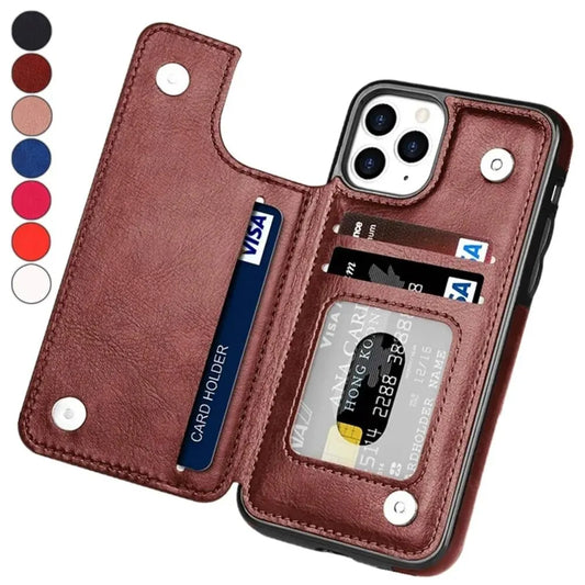 Leather Wallet Case for iPhone – Card Holder Flip Case with Stand Function