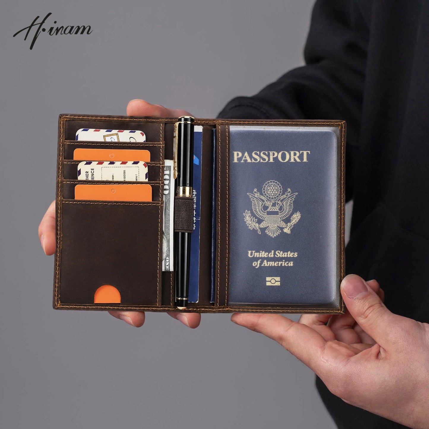 Retro Leather RFID Blocking Passport Cover – Travel Document Organizer with Card Slots and Pen Holder