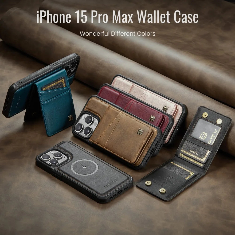 2-in-1 Detachable Magnetic Wallet Phone Case with Card Holder and Wrist Strap – For iPhone 16, 15, 14, 13, 12 Pro Max