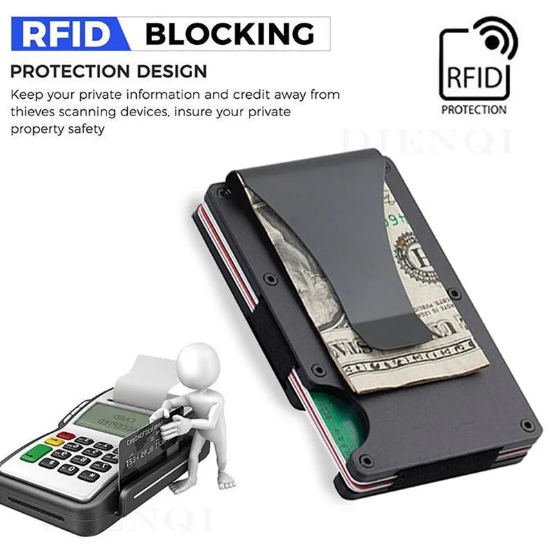 Slim Wallet for Men – Front Pocket RFID Blocking Minimalist Metal Wallet with Money Clip