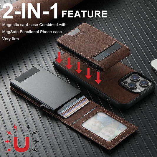 SUTENI Leather Wallet Case – Magnetic Card Holder with Wireless Charging for iPhone 12, 13, 14, 15 Plus, 16 Pro Max