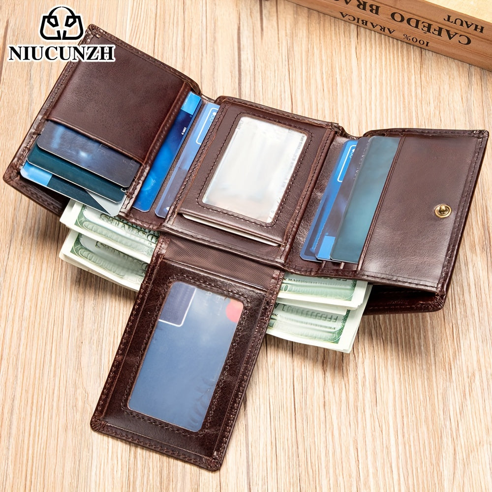 Vintage Thin Genuine Leather RFID Wallet – Men’s Multi-Function ID and Credit Card Holder